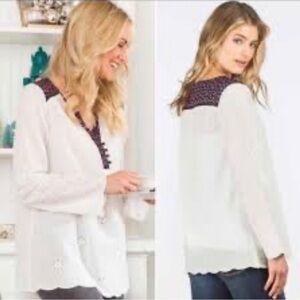 Matilda Jane‎ Women's White Snow Globe Cotton Eyelet Popover Tunic Top Size XS